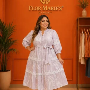 Vestido Midi Lila Estampado Plus Size Elegante