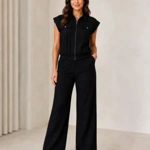 Conjunto Elegante de Blusa  y Pantalón Palazzo Negro