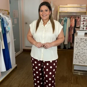 Pantalón Palazzo Plus Size de Lunares Color Chocolate | Moda Curvy para Mujer en Panamá