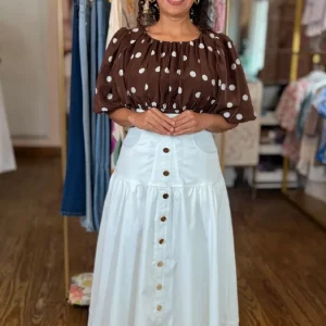Falda Blanca Midi con Botones Frontales para Mujer/ Falda Elegante Casual en Panamá