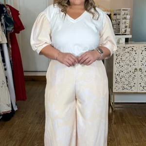 Pantalón Palazzo Plus Size Estampado Amarillo y Rosa | Pantalón Elegante Mujer Curvy en Panamá