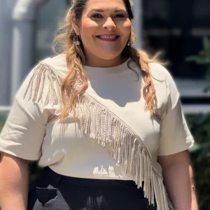 SARISA BLUSA PLUS SIZE BEIGE CON FLECOS