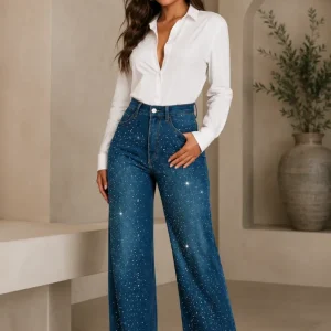 Denim Wide Leg Rhinestone