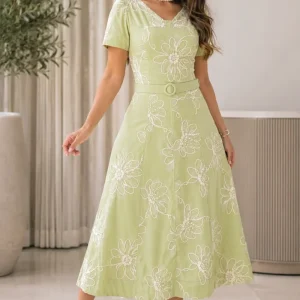 Vestido Bordado Cordoné | Verde Menta