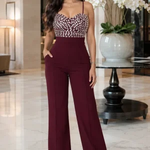 Jumpsuit Vino con Piedrería