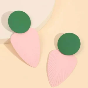 PINK GREEN GEOMETRIC DROP EARRINGS
