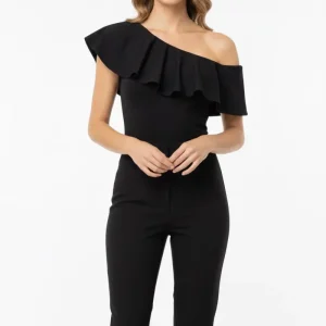 Blusa Negra Elegante para Mujer con Escote Off Shoulder y Volante – Blusa Casual Chic para Eventos y Oficina | Moda Femenina en Panamá