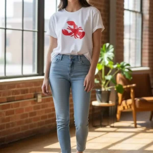 T-Shirt Lobster White / Minimalista con Impacto ropa para Mujer en Panama