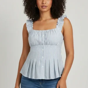 Blusa  Rayas Azul y Blanca para mujer en panamá / Blusa Fresca Casual con Botones