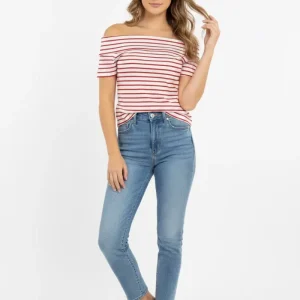 Blusa Off-Shoulder Rayas Roja para mujer en Panamá / Blusa Casual Moderna