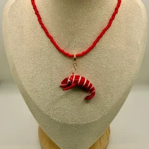Collar Colombiano Rojo Con Dije De Langosta