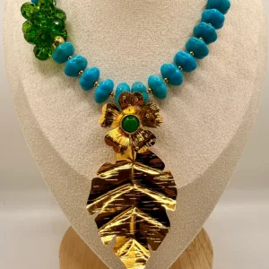 Collar Colombiano Turquesa Con Baño Oro 24K