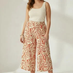Pantalón Palazzo Plus Size Estampado Tropical para Mujer en Panamá/Pantalón Ancho Casual
