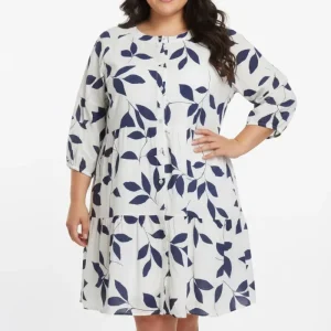 Vestido Casual Estampado Plus Size para Mujer en Panamá/Vestido Fresco y Elegante Azul y Blanco
