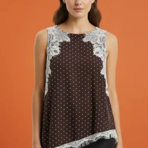 Blusa de Mujer con Encaje y estampado de lunares/Blusa Elegante Casual en Panamá