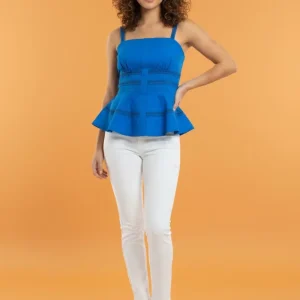 BLUSA AZUL REY CON TIRANTES Y VOLANTES/BUSA ELEGANTE PARA MUJER EN PANAMA