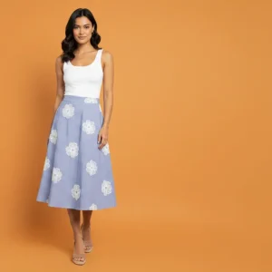 FALDA MIDI FLORAL AZUL PARA MUJER/ FALDA ELEGANTE Y CASUAL EN PANAMA