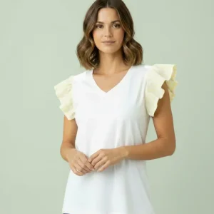Blusa Blanca Para Mujer Con Magas De Volantes A marinas/ Para Mujer Moda Femenina