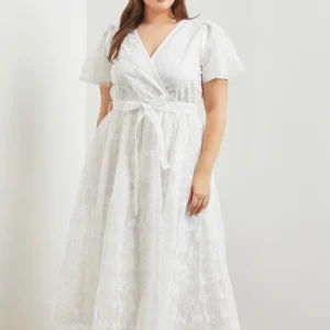 Plus Size White Embroidery Midi Dress