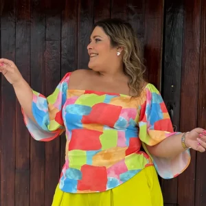 TROPICAL PRINT BACK YOKE BLOUSE