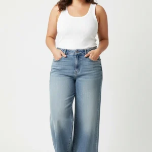 Jeans Mujer Wide Leg Azul Claro Tiro Alto | Pantalón Denim Recto Panamá