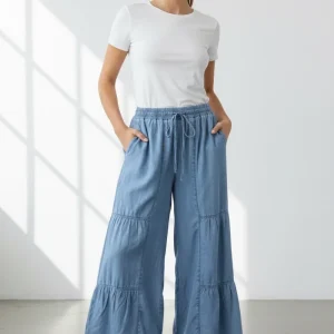Pantalón palazzo Denim Ligero para Mujer en Panamá/Pantalón Ancho Casual y Fresco