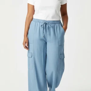 Pantalón Palazzo Plus Size para Mujer Azul Claro Cintura Elástica/Pantalón Pierna Recta para Mujer en Panamá