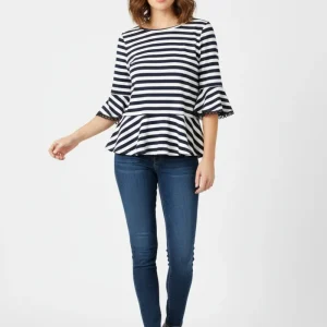 Blusa Peplum de Rayas con Detalle en encaje/ blusa para mujer en panamá