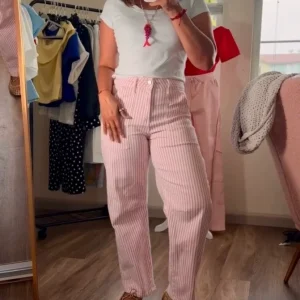 Pantalón Rayas Rosa de Mujer en Panamá | Pantalón Casual Chic de Cintura Alta