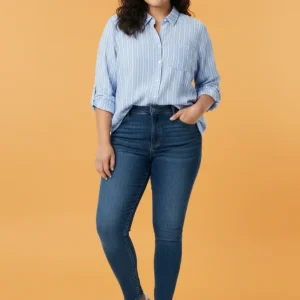 Blusa Plus Size de Rayas Azul para Mujer | Camisa Oversize Elegante en Panamá