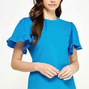 FLOUNCE RUFFLE SLEEVE POPLIN TOP