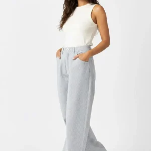 Pantalón Estilo Denin blanco de Rayas Azul  para Mujer