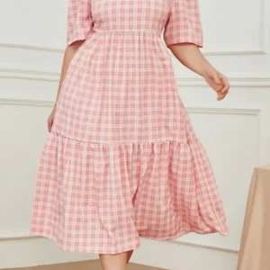 PINK AND WHITE CHECKERED DRESS