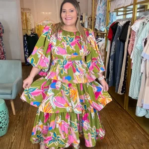 Vestido Plus Size Largo Estampado tropical para Mujer en Panamá/Vestido Curvy Elegante y Fresco