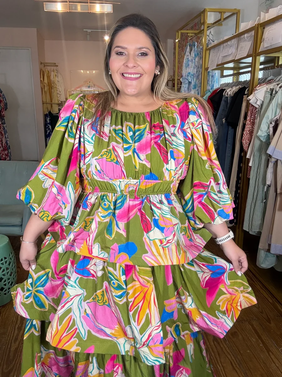 Vestido Plus Size Largo Estampado tropical para Mujer en Panamá/Vestido Curvy Elegante y Fresco - Imagen 3