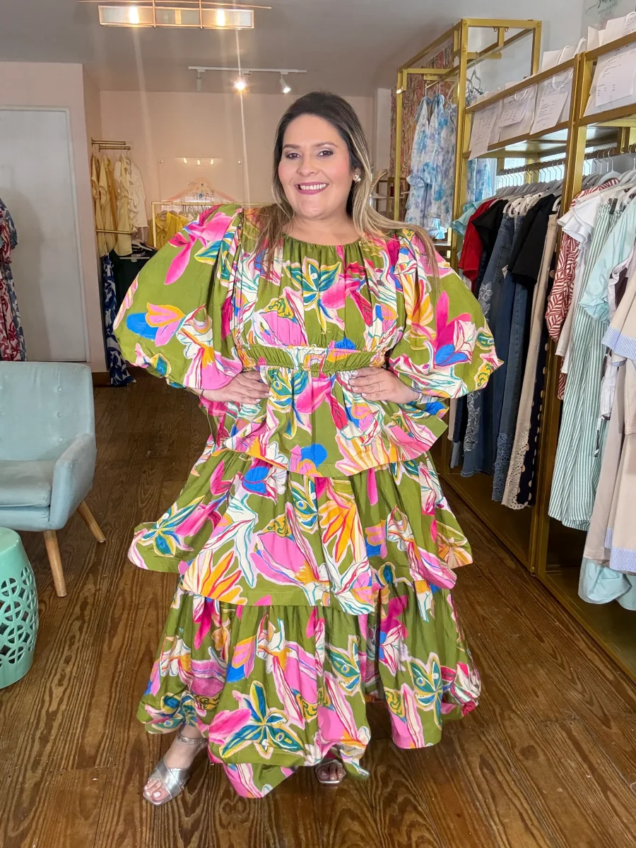 Vestido Plus Size Largo Estampado tropical para Mujer en Panamá/Vestido Curvy Elegante y Fresco - Imagen 4
