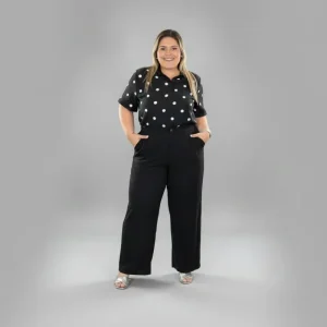 Pantalón Negro Plus Size Mujer Tipo Culotte-Palazzo/Pantalón Tiro Alto, Elegante para Mujer en Panamá