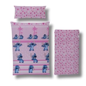 Juego SÁBANAS CORALINAS de STITCH cama de 90 cm. rosa