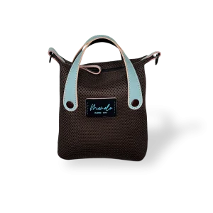 MINIBOLSO CESTO ACOLCHADO - MARRÓN Y CELESTE