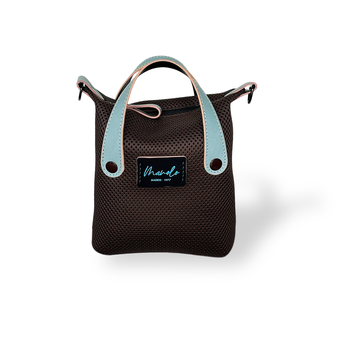MINIBOLSO CESTO ACOLCHADO - MARRÓN Y CELESTE - Imagen 2