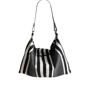 BOLSO SACO COSTAL HORIZONTAL - RAYAS NEGRO, GRIS Y BLANCO