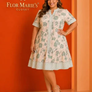 Vestido Floral Plus Size con Ribete a Rayas/Vestido para Mujer en Panamá