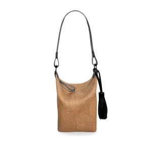 BOLSO BOMBONERA MINI - YUTE Y CUERO NEGRO