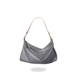 BOLSO COSTAL MINI - CUERO NAPA GRIS Y ROSA