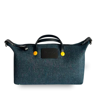 MINIBOLSO BANDOLERA MEDIANO - AZUL JASPEADO CUERO NEGRO
