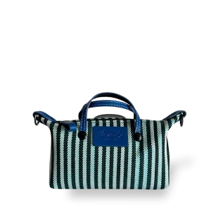 MINIBOLSO BANDOLERA - ESTRIBERA RAYAS NEGRO Y BLANCO CUERO AÑIL