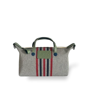 MINIBOLSO BANDOLERA - ESTRIBERA ROJO Y AZUL CUERO PISTACHO
