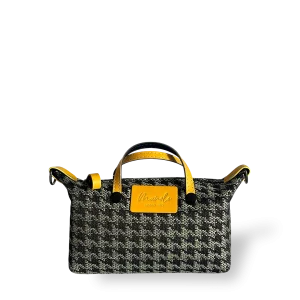 MINIBOLSO BANDOLERA - PATA DE GALLO GRIS/NEGRO CUERO AMARILLO